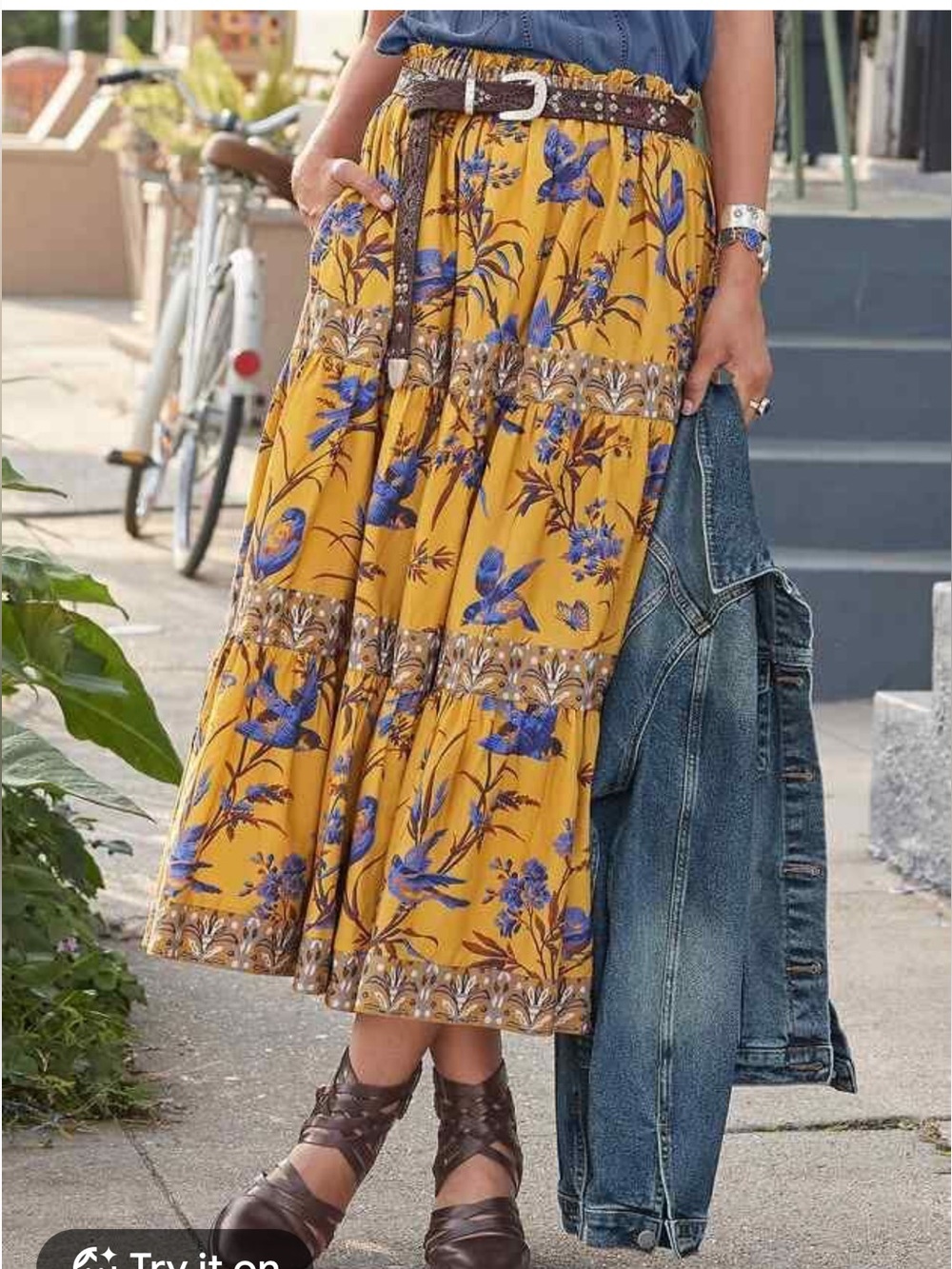 Sundance Parisian Menagerie Skirt Tiered Maxi Skirt sz S